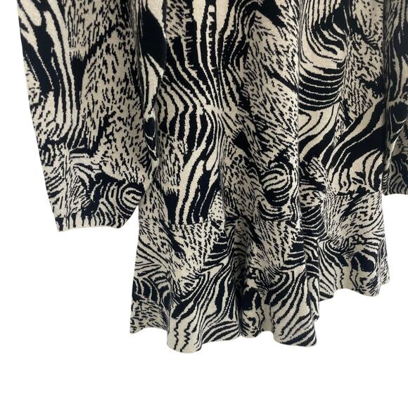 Anthropologie Slim Ruffle Knit Mini Sweater Dress Black Beige Animal Print Large - Picture 3 of 7
